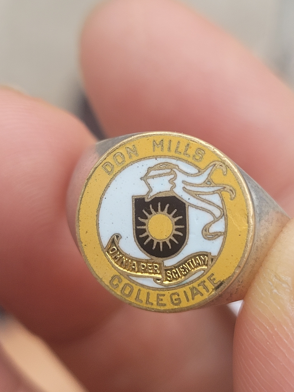 Don Mills Collegiate Gold and White Signet Ring